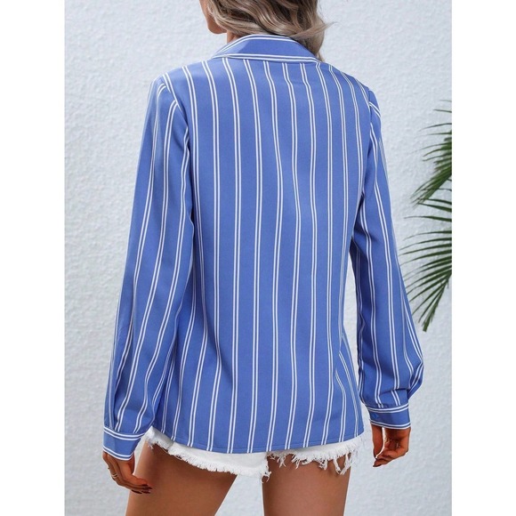 Preppy minimalist Striped Print long sleeve Button up Shirt black - Picture 4 of 10